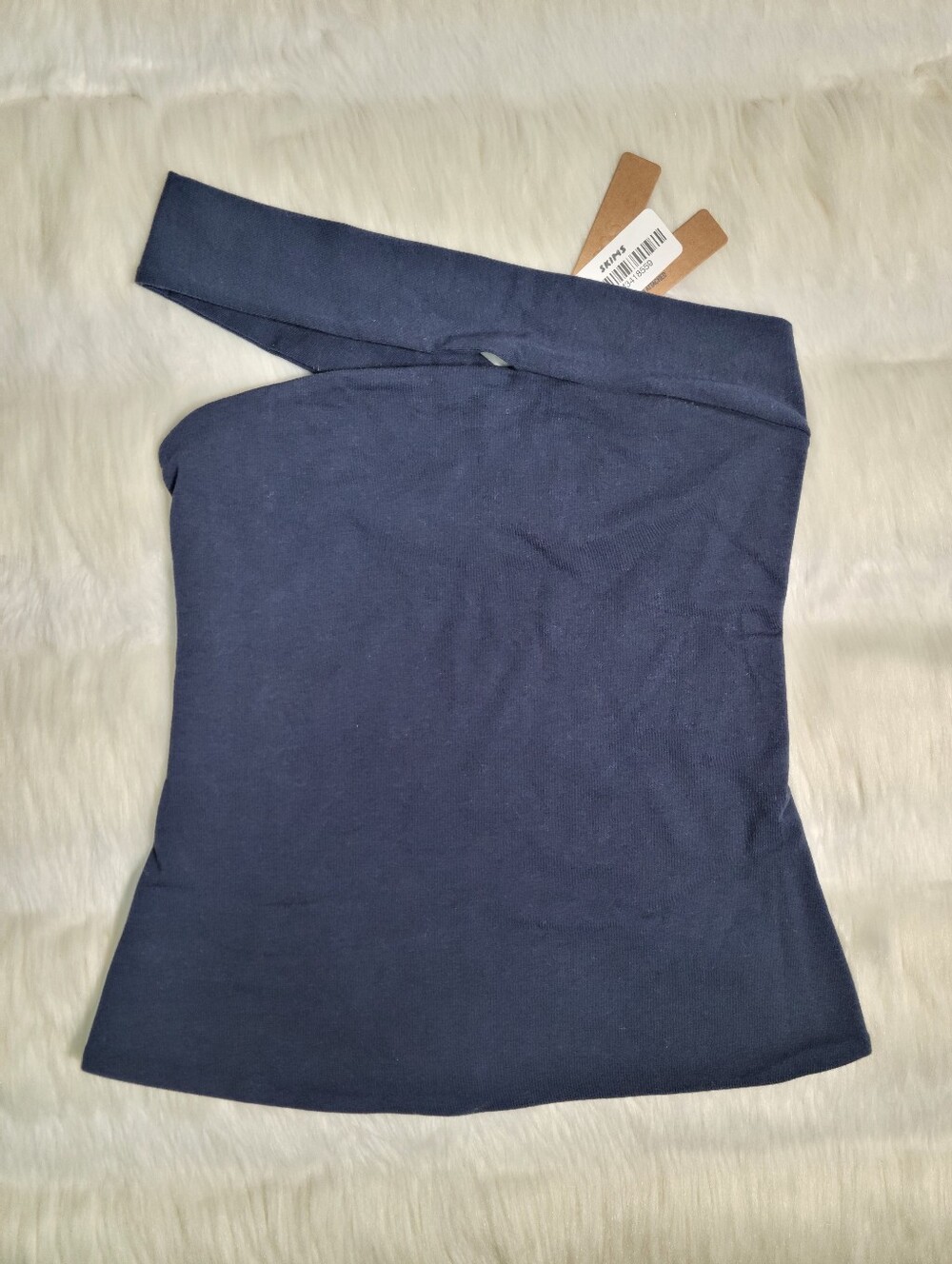 SKIMS Cotton Jersey Asymmetrical Top Navy Women XS NEW
